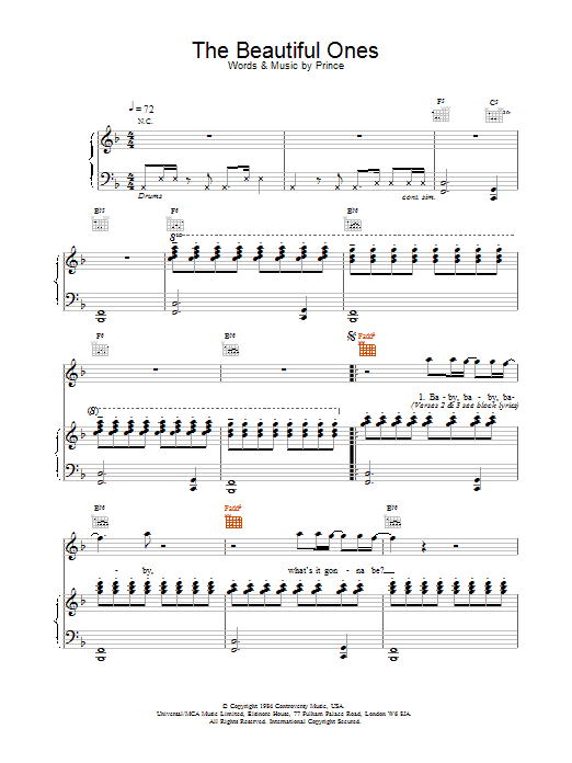 Prince The Beautiful Ones sheet music notes and chords. Download Printable PDF.