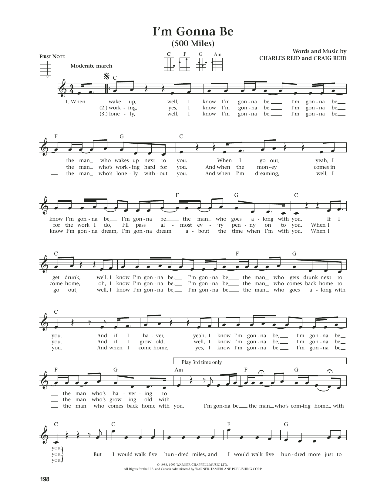 Proclaimers I'm Gonna Be (500 Miles) (from The Daily Ukulele) (arr. Jim Beloff) sheet music notes and chords. Download Printable PDF.