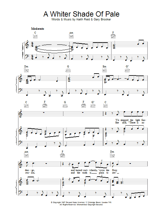 Procol Harum A Whiter Shade Of Pale sheet music notes and chords. Download Printable PDF.