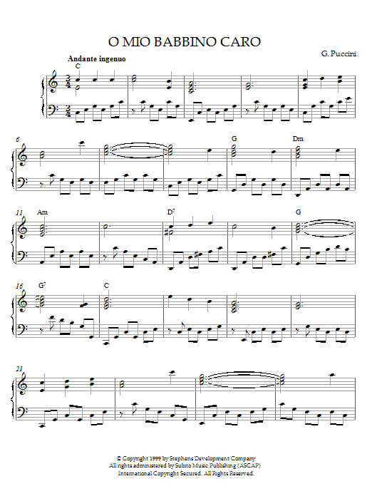"O Mio Babbino Caro (from Gianni Schicchi)" Sheet Music PDF Notes, | Pop Score Piano Solo Printable. SKU: 21580