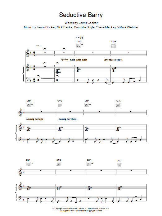 Pulp Seductive Barry sheet music notes and chords - Download Printable PDF and start playing in minutes.