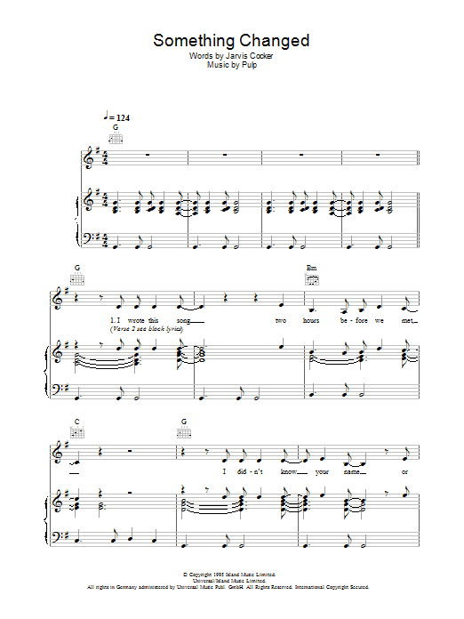 Pulp Something Changed sheet music notes and chords. Download Printable PDF.