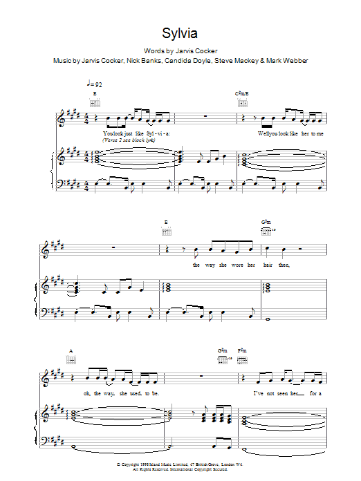 Pulp Sylvia sheet music notes and chords. Download Printable PDF.