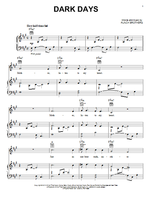 Punch Brothers Dark Days sheet music notes and chords. Download Printable PDF.