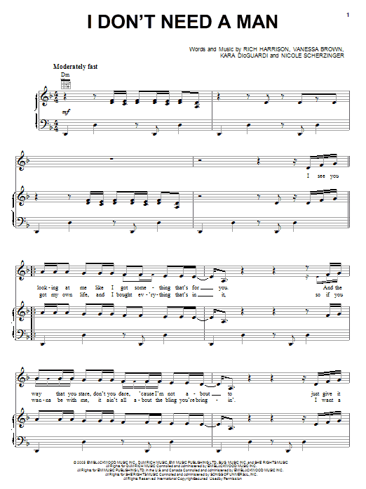 Pussycat Dolls I Don T Need A Man Sheet Music Pdf Notes Chords
