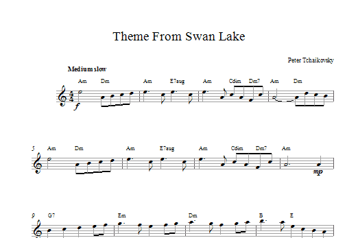 Pyotr Ilyich Tchaikovsky Swan Lake sheet music notes and chords - Download Printable PDF and start playing in minutes.