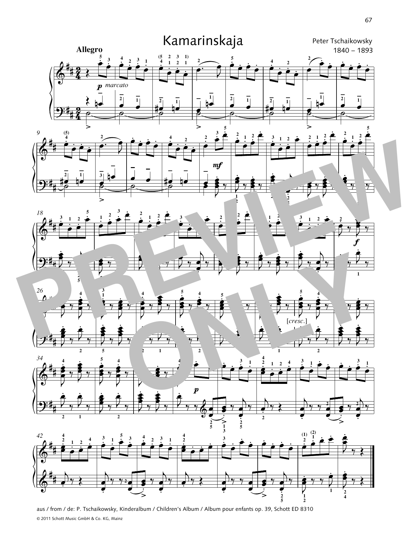 Pyotr Il'yich Tchaikovsky Kamarinskaja sheet music notes and chords. Download Printable PDF.