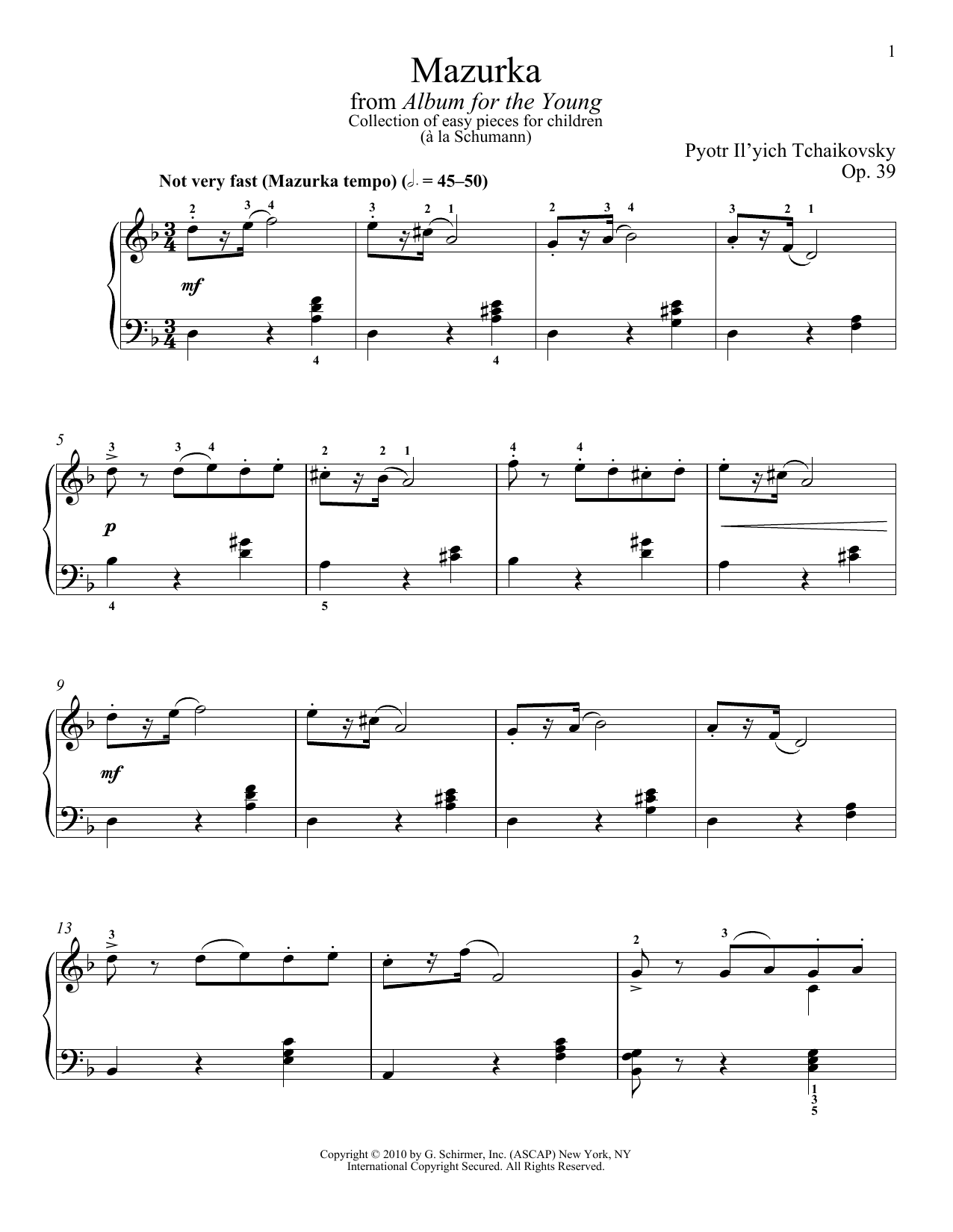 Pyotr Il'yich Tchaikovsky Mazurka sheet music notes and chords. Download Printable PDF.