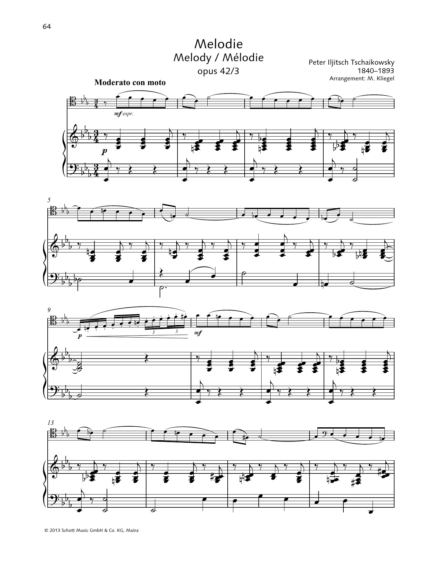 Pyotr Il'yich Tchaikovsky Melody sheet music notes and chords. Download Printable PDF.