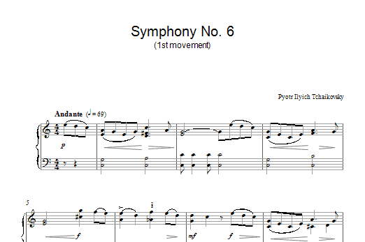 Learn to play Pyotr Ilyich Tchaikovsky Symphony No. 6 (1st Movement) sheet music for Piano Solo in minutes. Price: 6.9900$ Pyotr Ilyich Tchaikovsky Symphony No. 6 (1st Movement) sheet music notes and chords. Download Printable PDF.