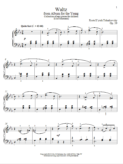 Pyotr Il'yich Tchaikovsky Waltz sheet music notes and chords. Download Printable PDF.