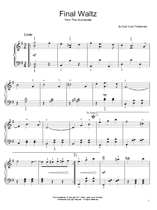 Pyotr Ilyich Tchaikovsky Final Waltz sheet music notes and chords. Download Printable PDF.