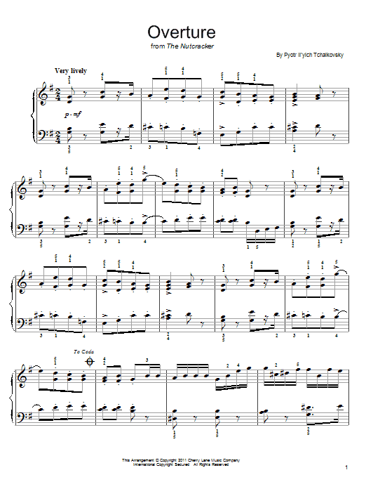 Pyotr Ilyich Tchaikovsky Overture sheet music notes and chords. Download Printable PDF.