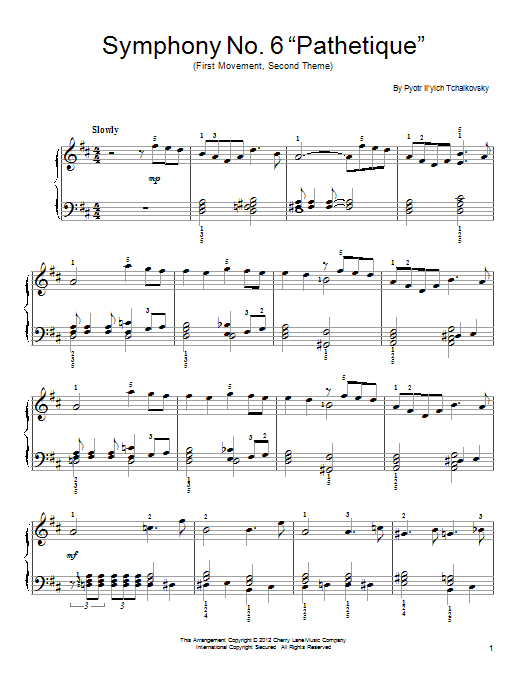 Learn to play Pyotr Ilyich Tchaikovsky Symphony No. 6 In B Minor (Pathetique) sheet music for Easy Piano in minutes. Price: 6.9900$ Pyotr Ilyich Tchaikovsky Symphony No. 6 In B Minor (Pathetique) sheet music notes and chords arranged for Easy Piano