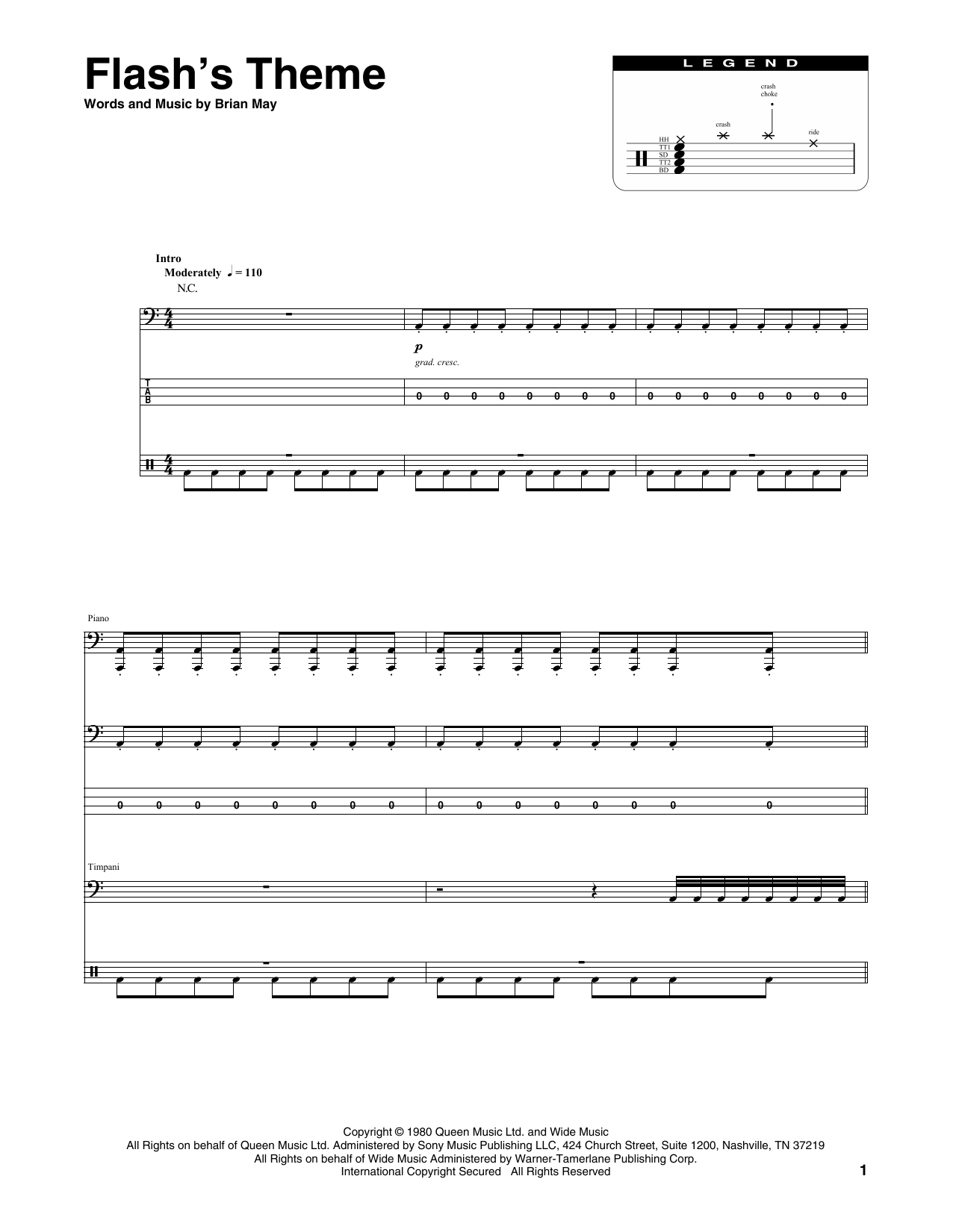 Queen Flash's Theme sheet music notes and chords. Download Printable PDF.