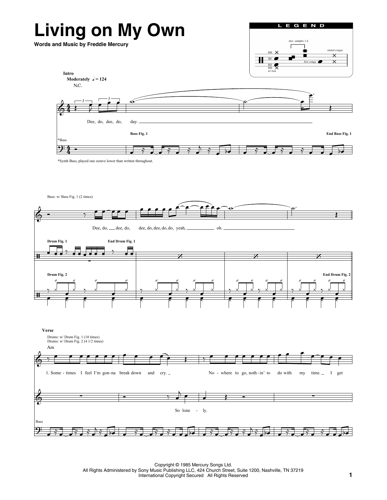 Queen Living On My Own sheet music notes and chords. Download Printable PDF.