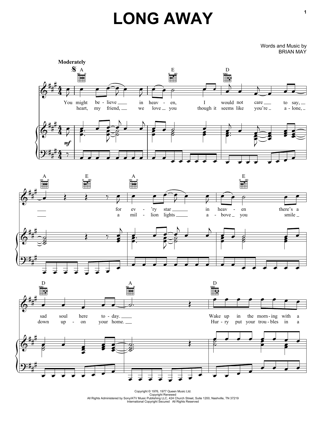 Queen Long Away sheet music notes and chords. Download Printable PDF.