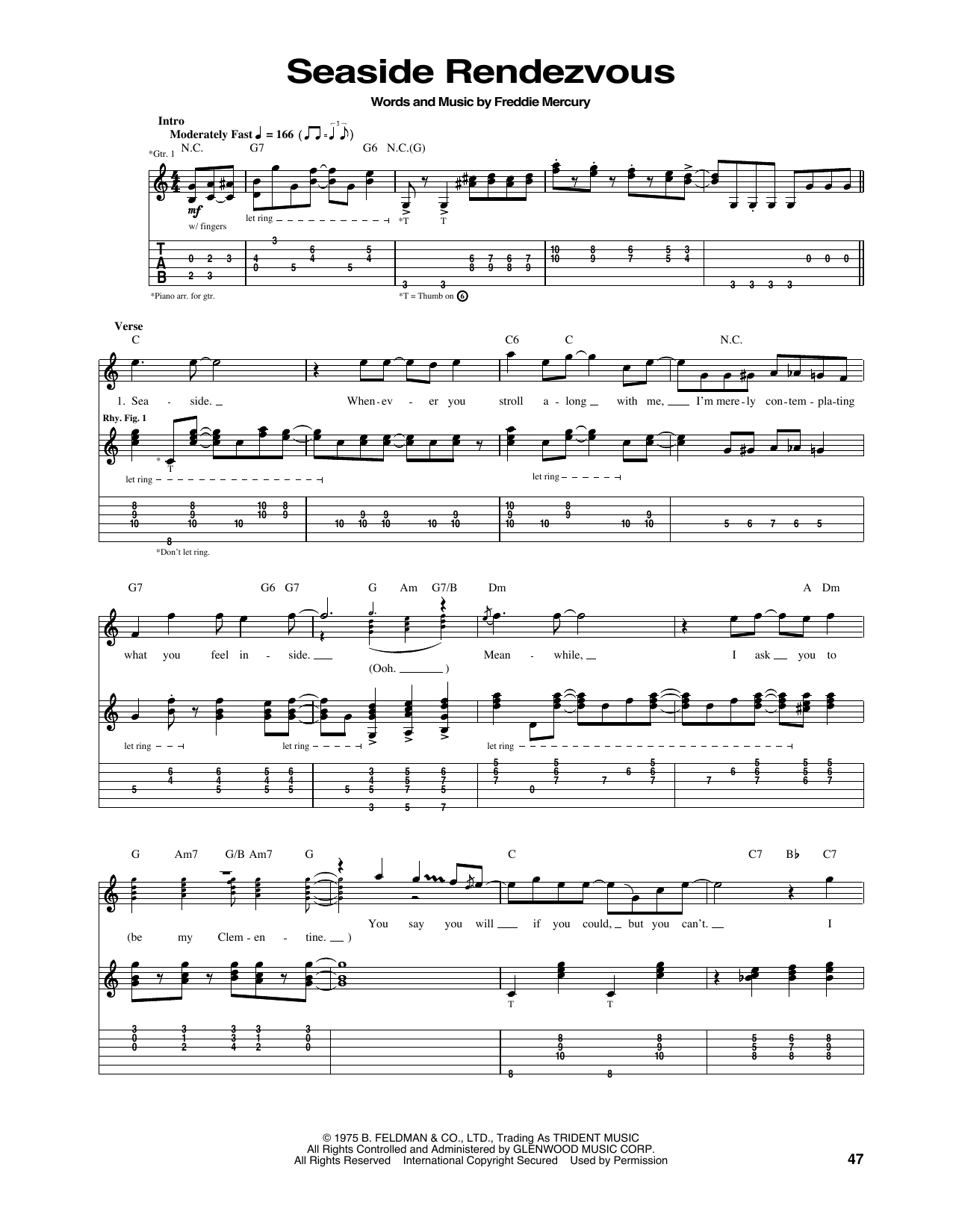 Queen Seaside Rendezvous sheet music notes and chords. Download Printable PDF.