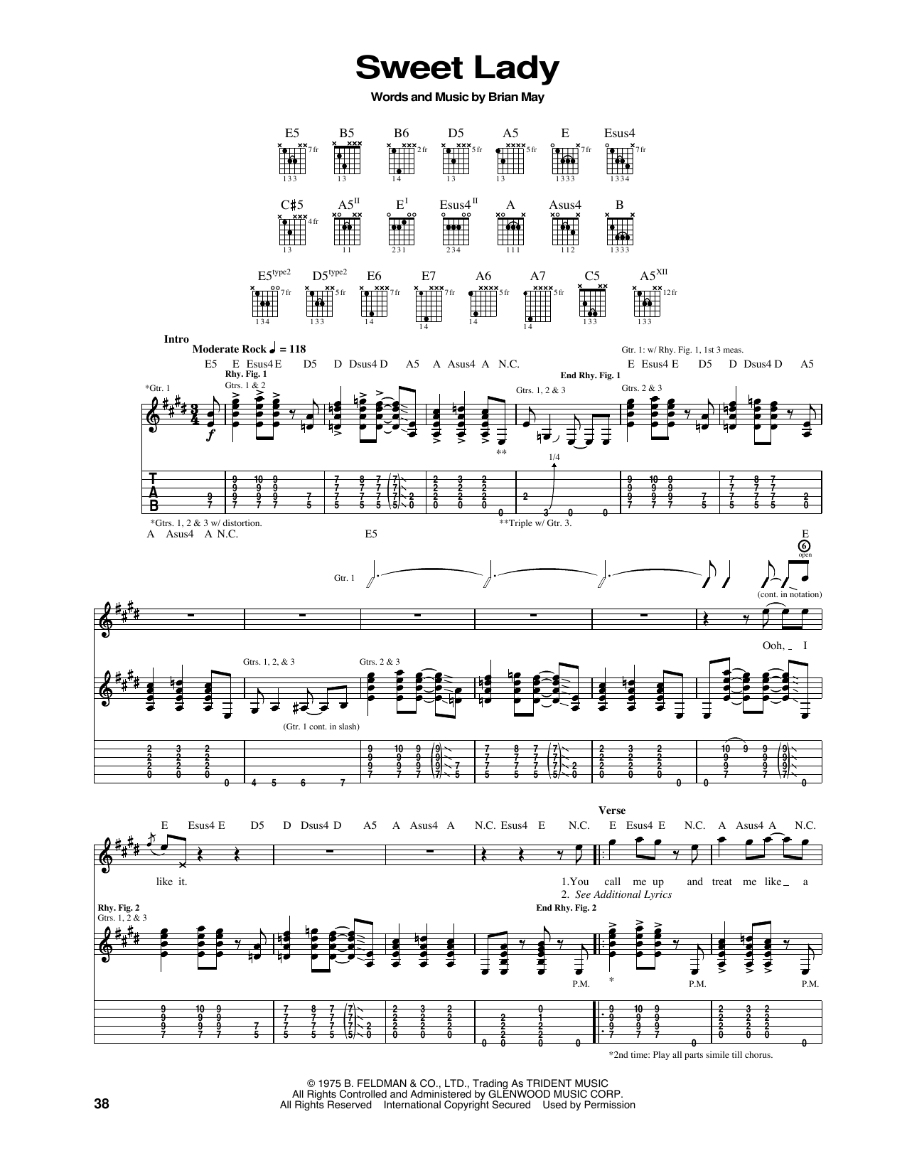 Queen Sweet Lady sheet music notes and chords. Download Printable PDF.