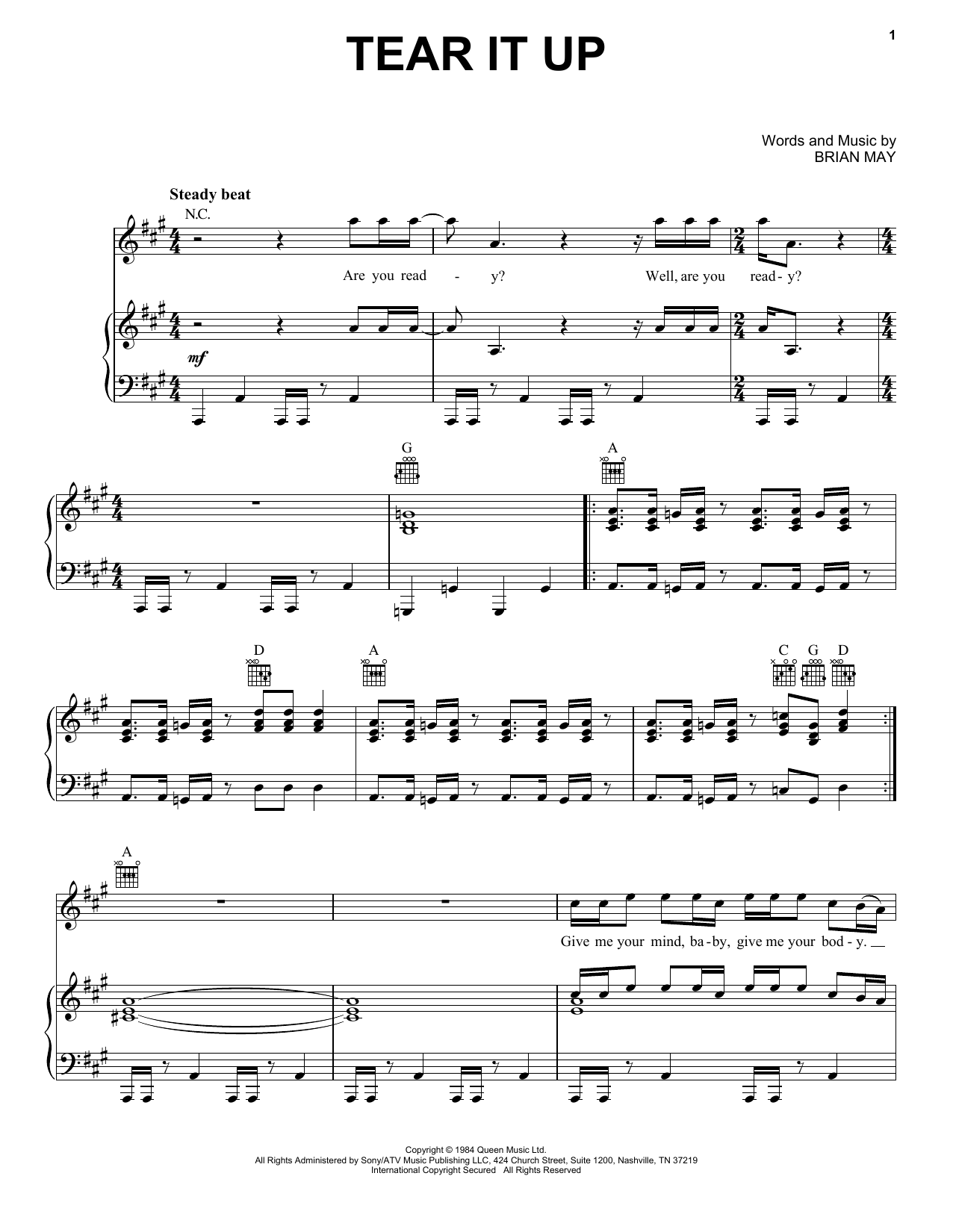 Queen Tear It Up sheet music notes and chords. Download Printable PDF.