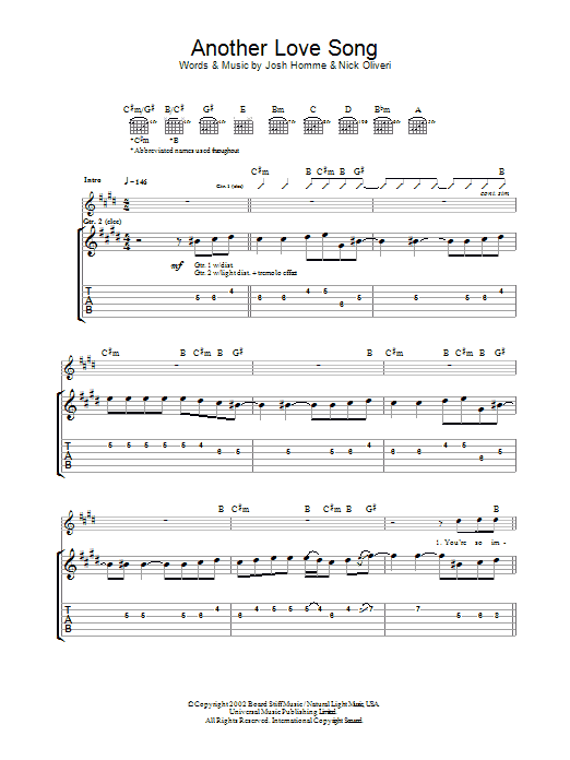 Queens Of The Stone Age Another Love Song sheet music notes and chords. Download Printable PDF.