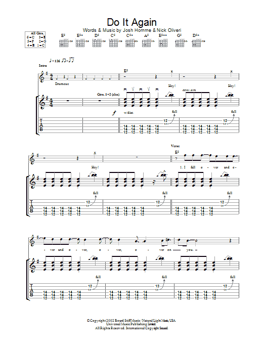 Queens Of The Stone Age Do It Again sheet music notes and chords. Download Printable PDF.