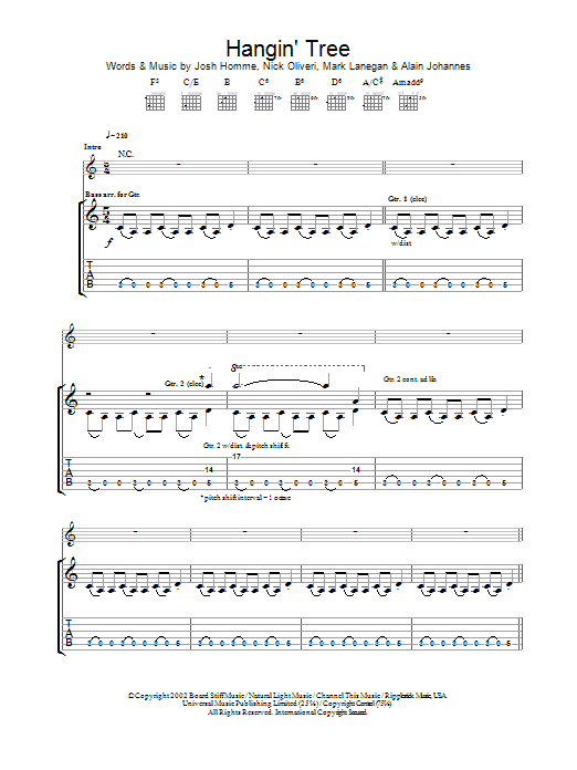 Queens Of The Stone Age Hangin' Tree sheet music notes and chords. Download Printable PDF.