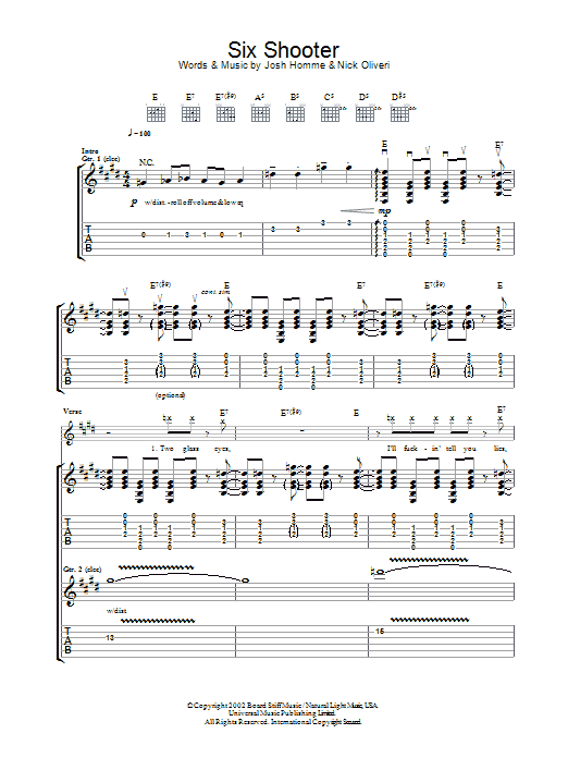 Queens Of The Stone Age Six Shooter sheet music notes and chords. Download Printable PDF.