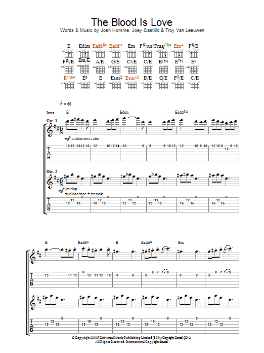 Learn to play Queens Of The Stone Age The Blood Is Love sheet music for Guitar Tab in minutes. Queens Of The Stone Age The Blood Is Love sheet music notes and chords. Download Printable PDF.