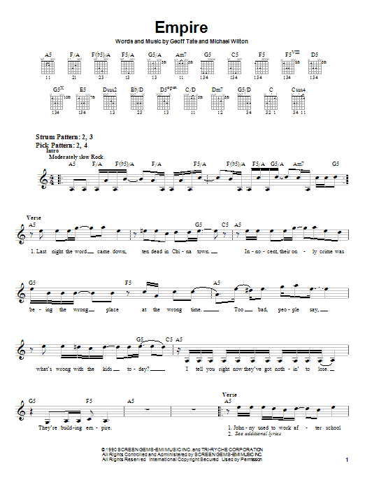 Queensryche Empire sheet music notes and chords. Download Printable PDF.