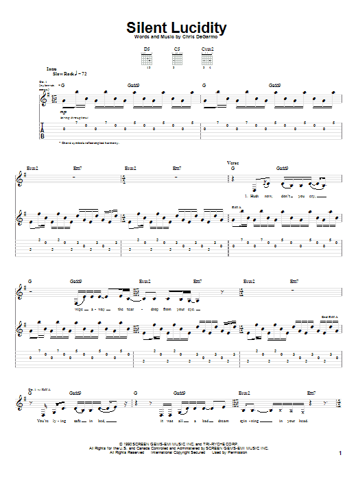 Queensryche Silent Lucidity sheet music notes and chords. Download Printable PDF.