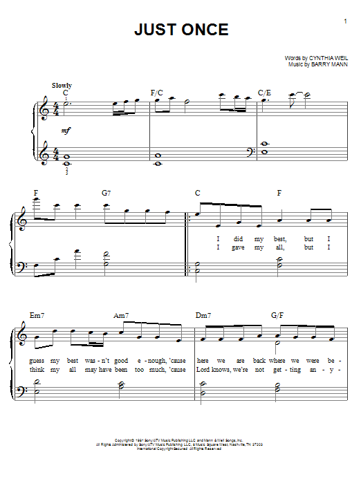 Learn to play Quincy Jones Just Once (feat. James Ingram) sheet music for Easy Piano in minutes. Quincy Jones Just Once (feat. James Ingram) sheet music notes and chords