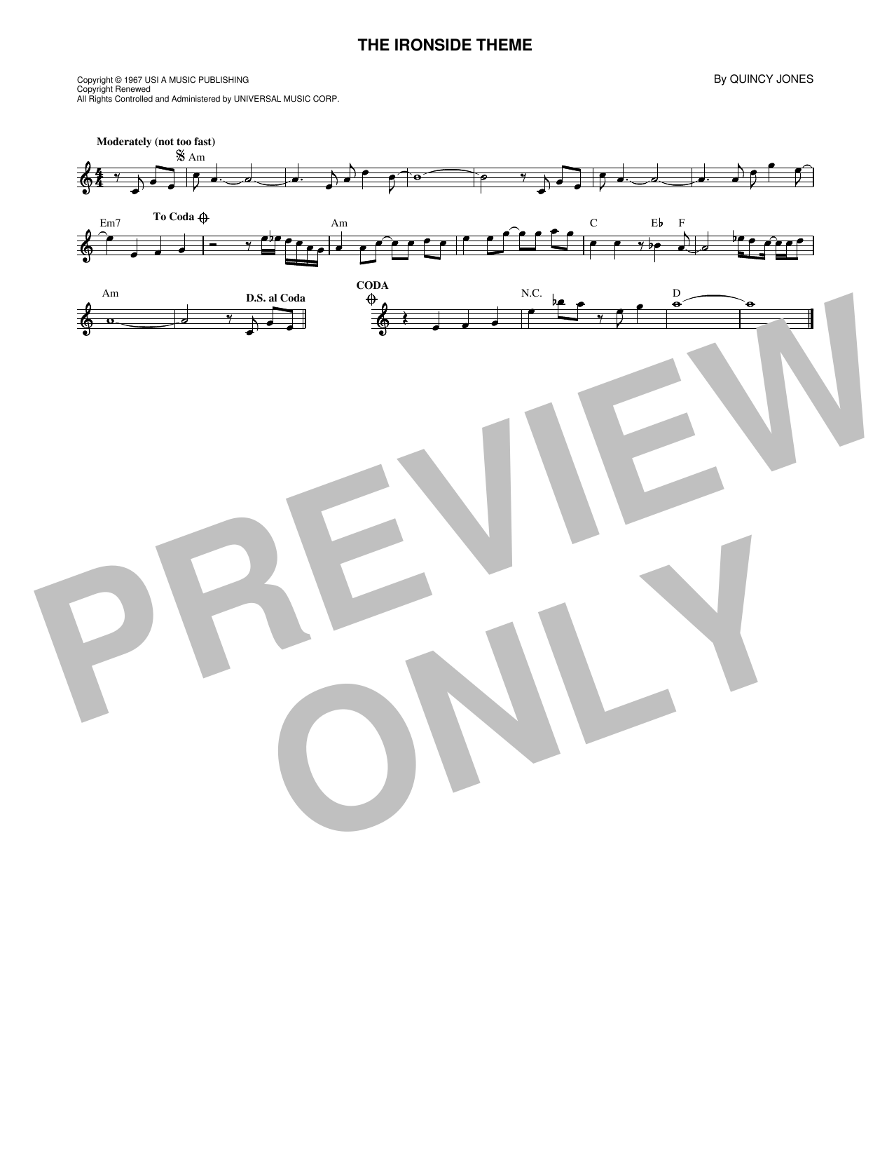 Quincy Jones The Ironside Theme sheet music notes and chords. Download Printable PDF.