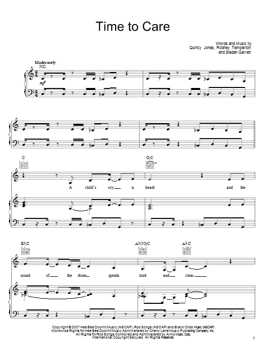 Quincy Jones Time To Care sheet music notes and chords. Download Printable PDF.