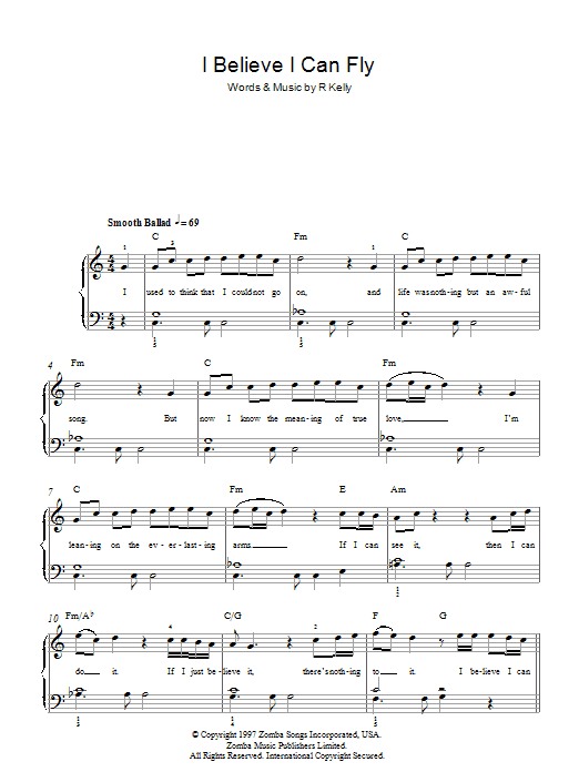 R. Kelly I Believe I Can Fly sheet music notes and chords. Download Printable PDF.