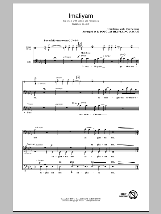 Traditional Folksong Imaliyam (arr. R. Douglas Helvering) sheet music notes and chords. Download Printable PDF.