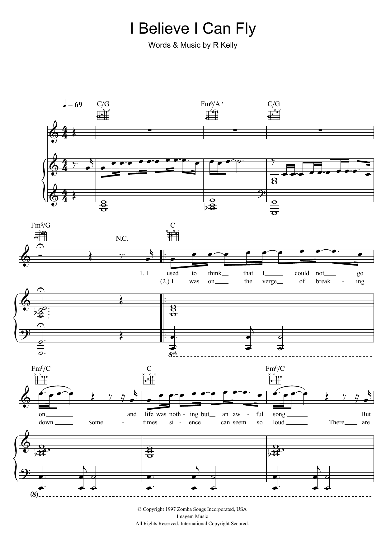 Learn to play R. Kelly I Believe I Can Fly sheet music for Piano, Vocal & Guitar in minutes. R. Kelly I Believe I Can Fly sheet music notes and chords. Download Printable PDF.