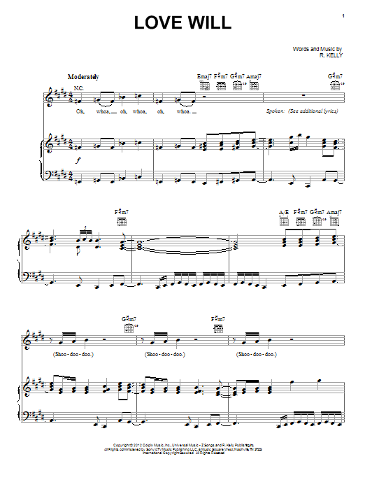 R. Kelly Love Will sheet music notes and chords. Download Printable PDF.