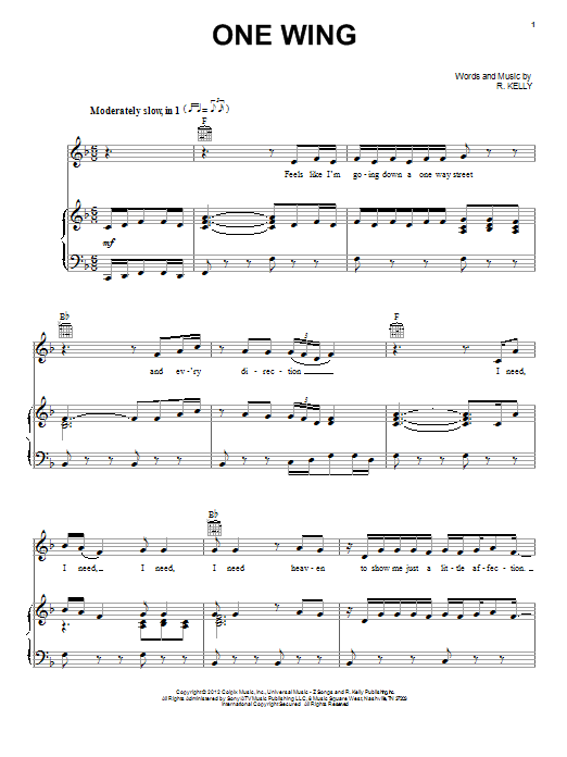 R. Kelly One Wing sheet music notes and chords. Download Printable PDF.