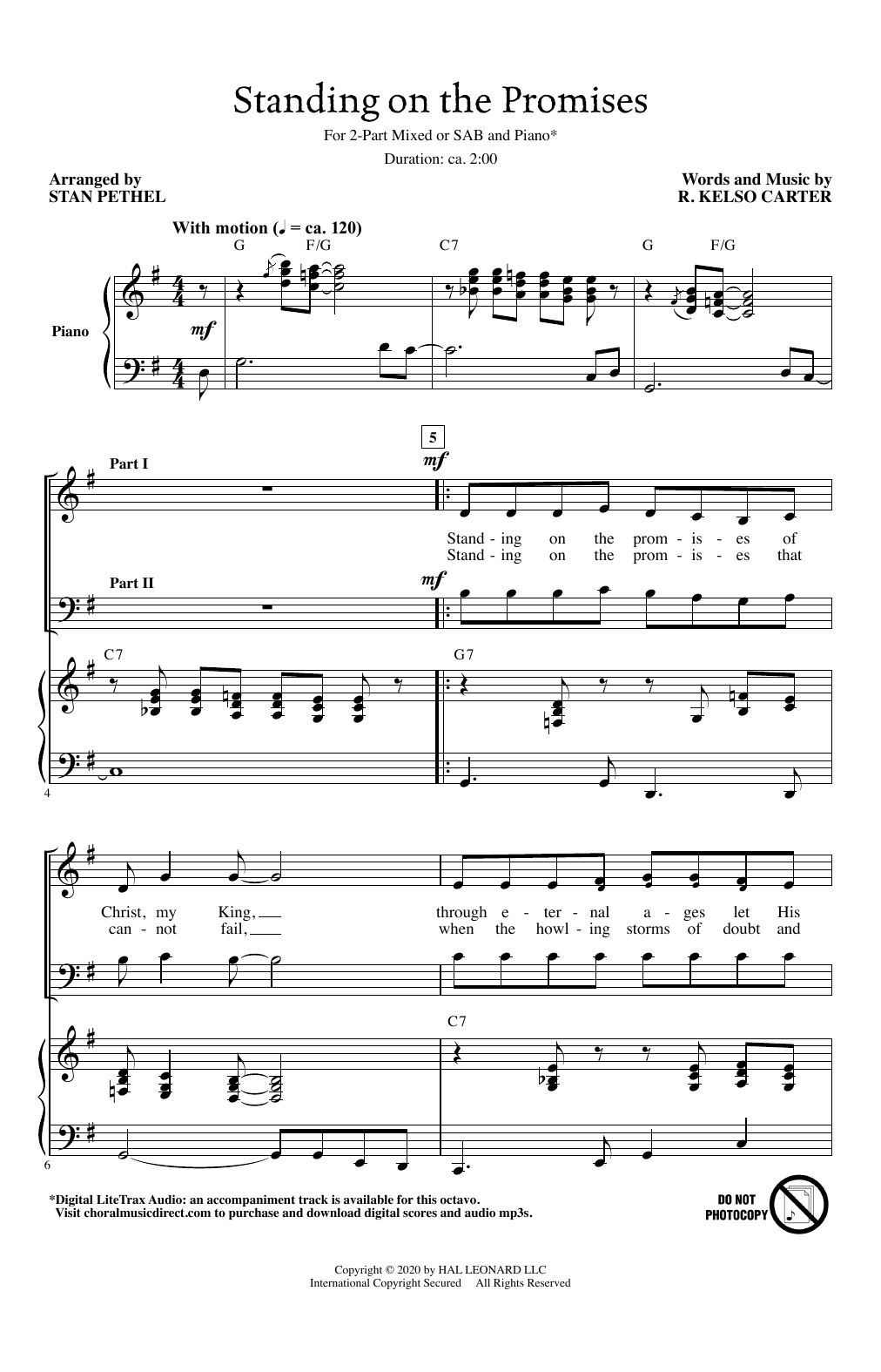 Learn to play R. Kelso Carter Standing On The Promises (arr. Stan Pethel) sheet music for SAB Choir in minutes. Price: 3.9900$ R. Kelso Carter Standing On The Promises (arr. Stan Pethel) sheet music notes and chords arranged for SAB Choir
