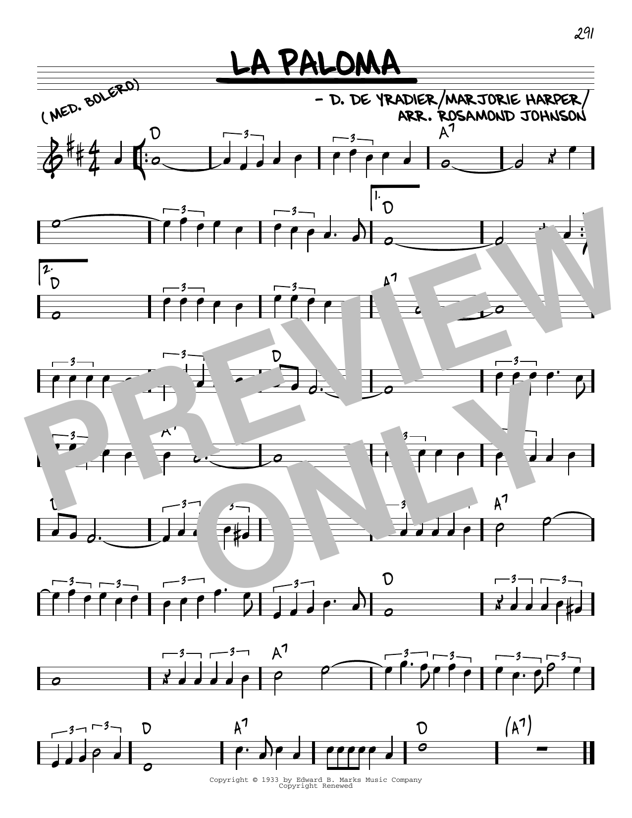 R. Rosamond Johnson La Paloma sheet music notes and chords. Download Printable PDF.