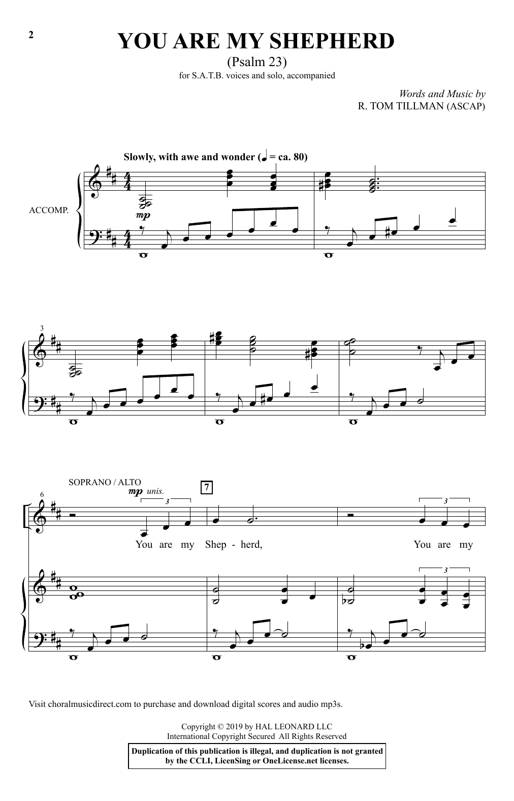 Learn to play R. Tom Tillman You Are My Shepherd (Psalm 23) sheet music for SATB Choir in minutes. Price: 3.9900$ R. Tom Tillman You Are My Shepherd (Psalm 23) sheet music notes and chords arranged for SATB Choir