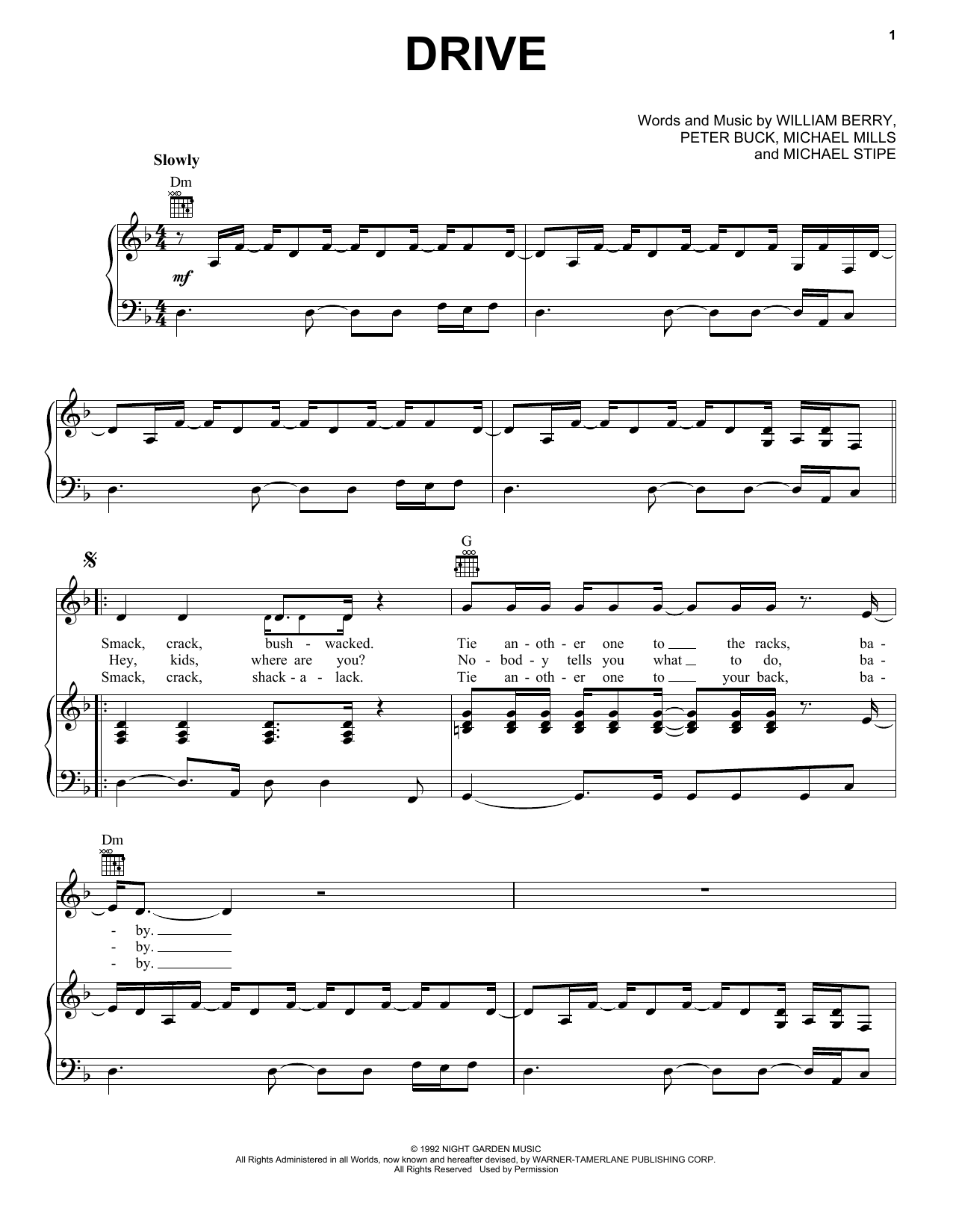 R.E.M. Drive sheet music notes and chords. Download Printable PDF.