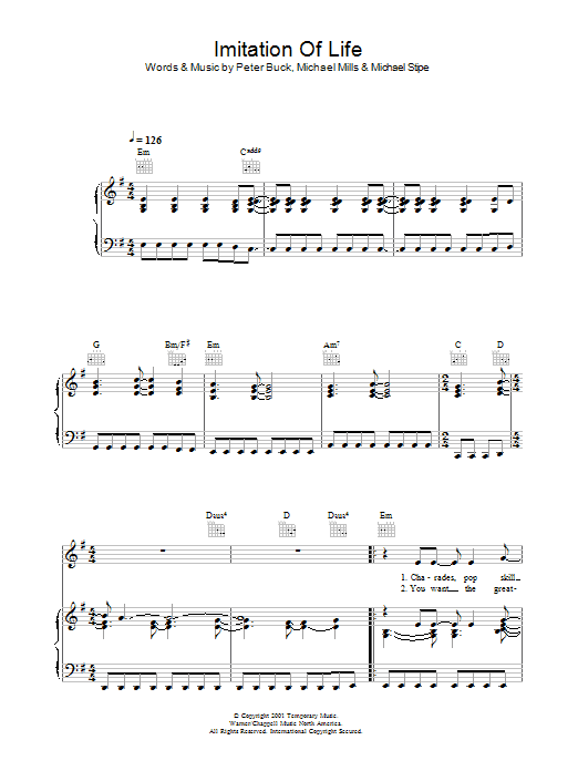 R.E.M. Imitation Of Life sheet music notes and chords. Download Printable PDF.