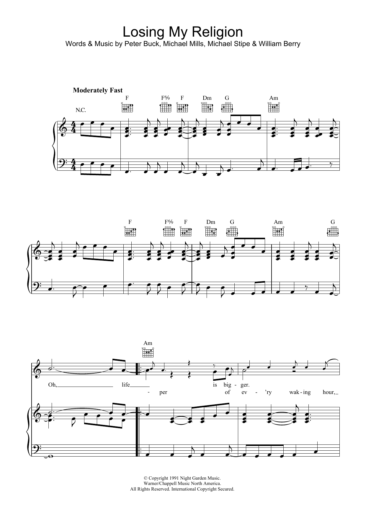 R.E.M. Losing My Religion sheet music notes and chords. Download Printable PDF.