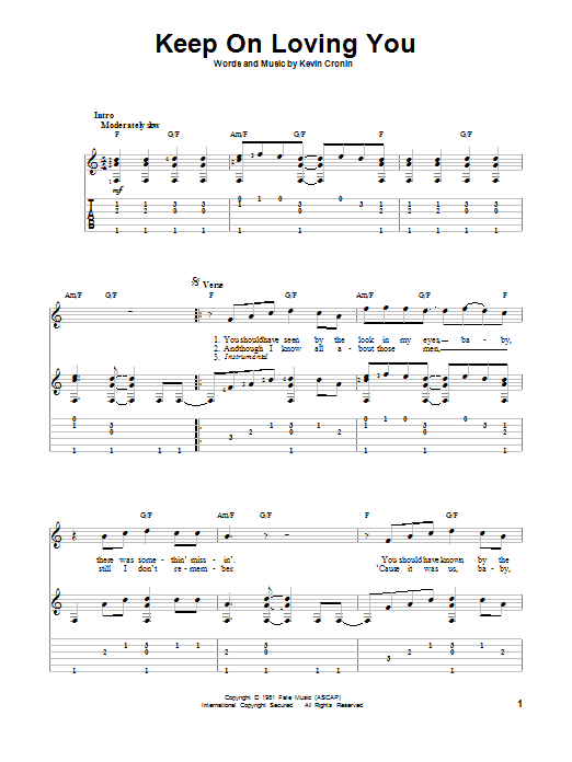 Learn to play R.E.O. Speedwagon Keep On Loving You sheet music for Easy Lead Sheet / Fake Book in minutes. Price: 5.9900$ R.E.O. Speedwagon Keep On Loving You sheet music notes and chords arranged for Easy Lead Sheet / Fake Book