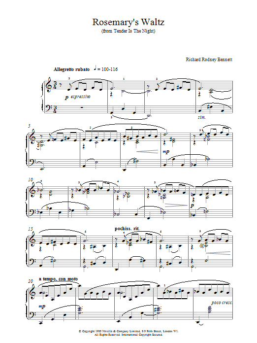 Richard Rodney Bennett Rosemary's Waltz sheet music notes and chords. Download Printable PDF.