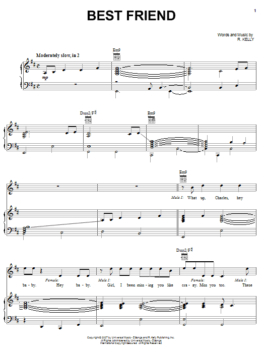 R. Kelly Best Friend sheet music notes and chords. Download Printable PDF.