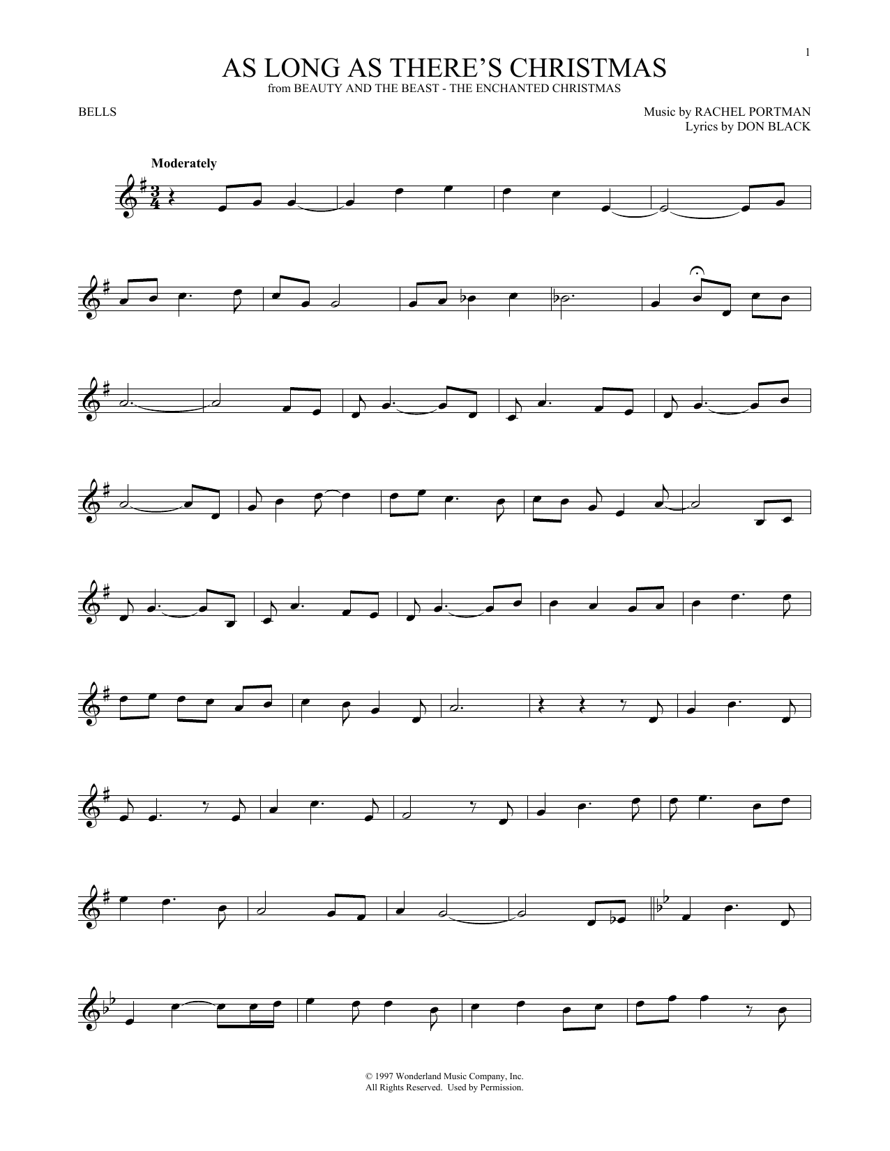 Learn to play Rachel Portman As Long As There's Christmas sheet music for Bells Solo in minutes. Price: 6.9900$ Rachel Portman As Long As There's Christmas sheet music notes and chords arranged for Bells Solo