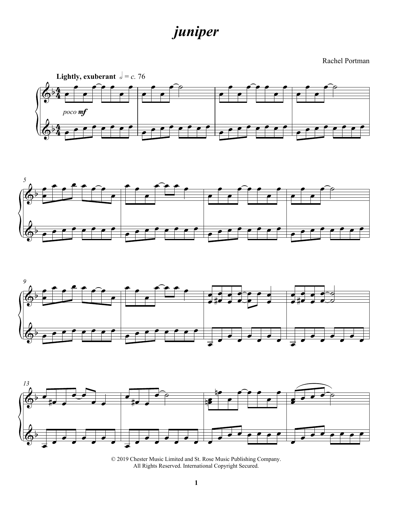 Rachel Portman Juniper sheet music notes and chords. Download Printable PDF.